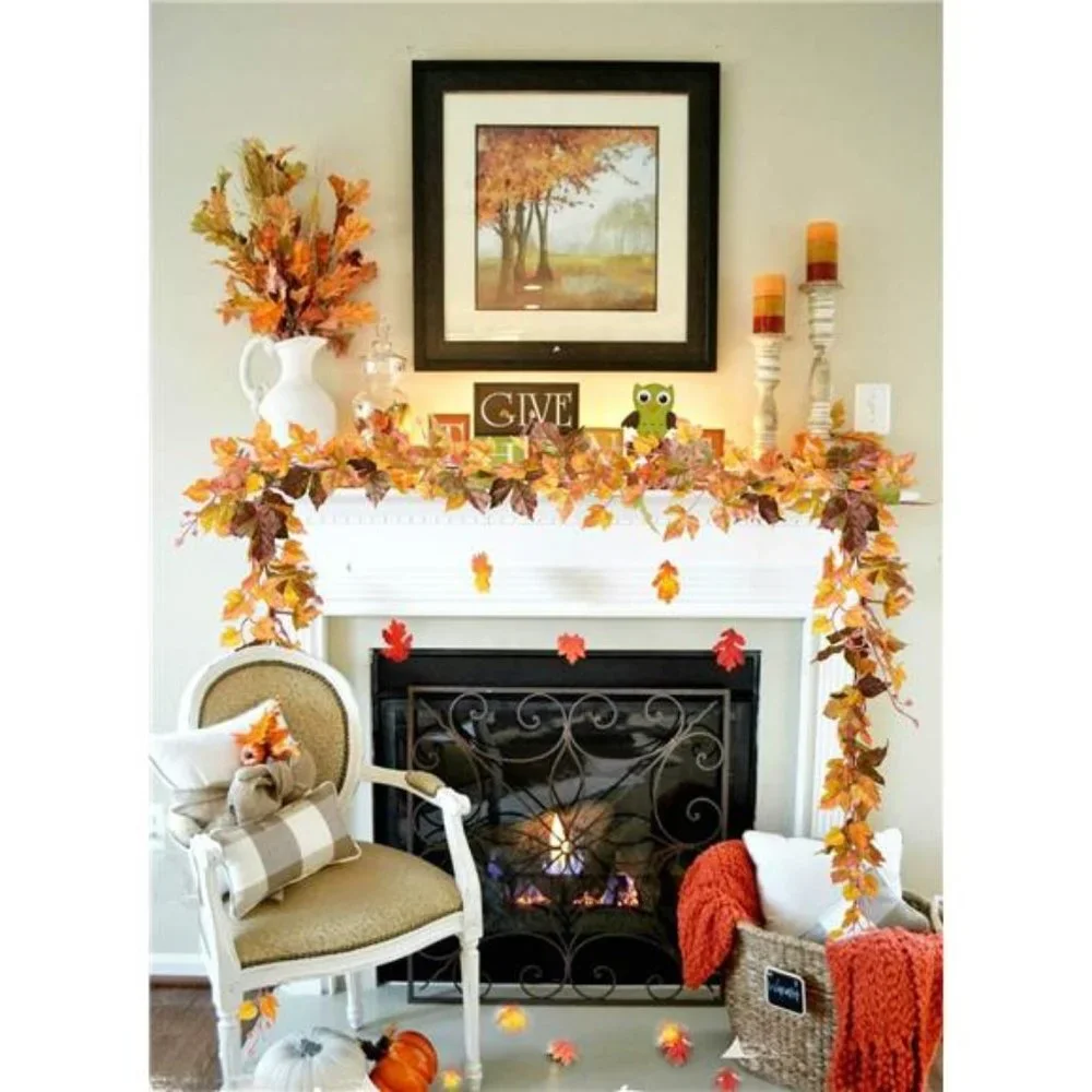 2 Pack Fall Garland Maple Leaf Vine, 6.5 Ft/Piece Hanging Artificial Garland